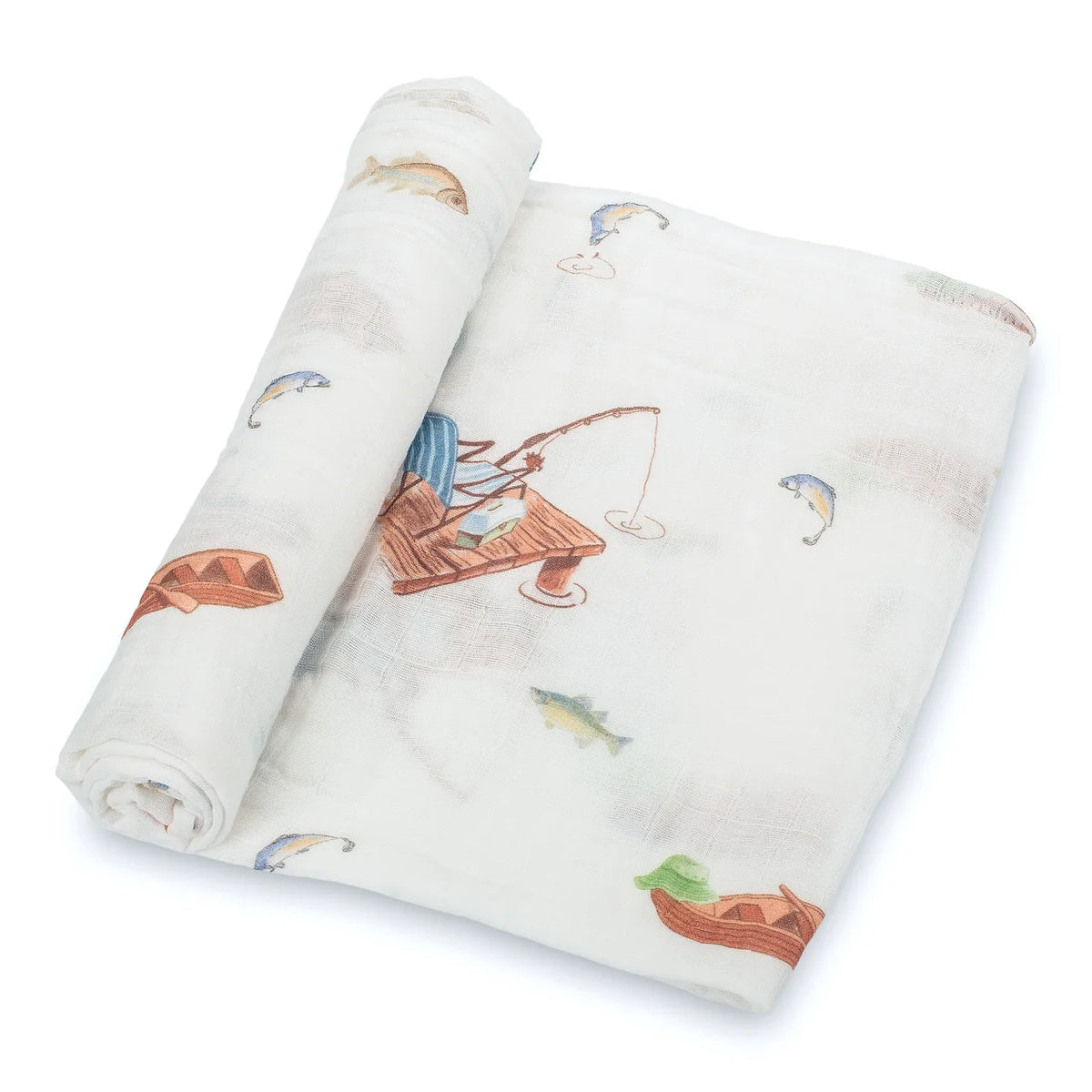 Gone Fishing Muslin Cotton Swaddle Blanket