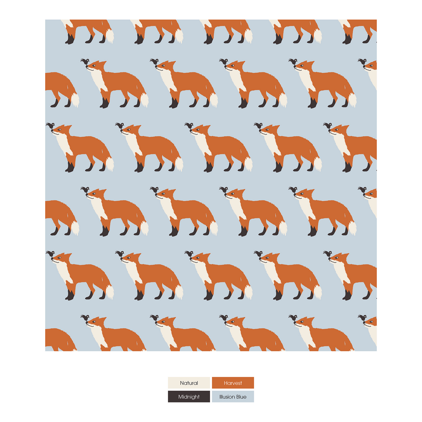 Illusion Blue Fox & The Crow Print Long Sleeve Pajama Set