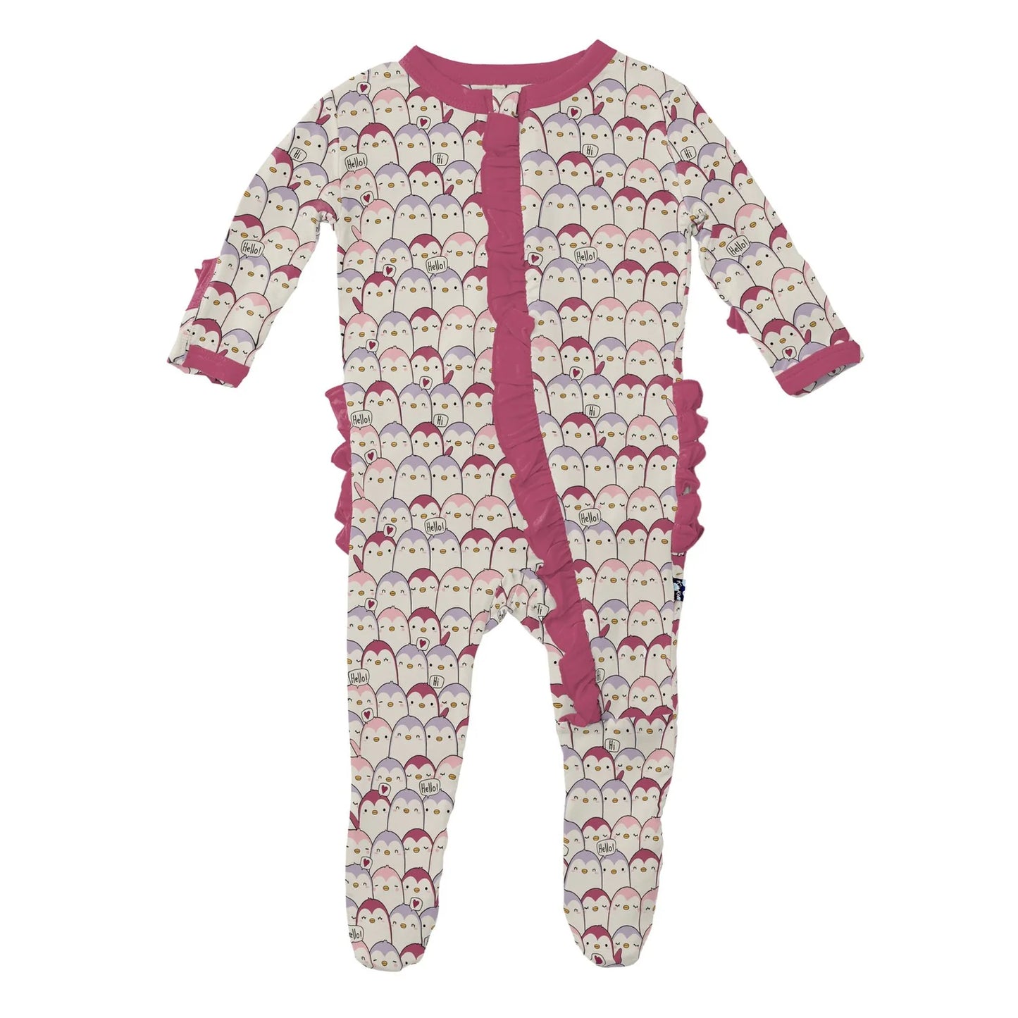 Baby Rose Penguins | Ruffle Footie with 2 Way Zipper