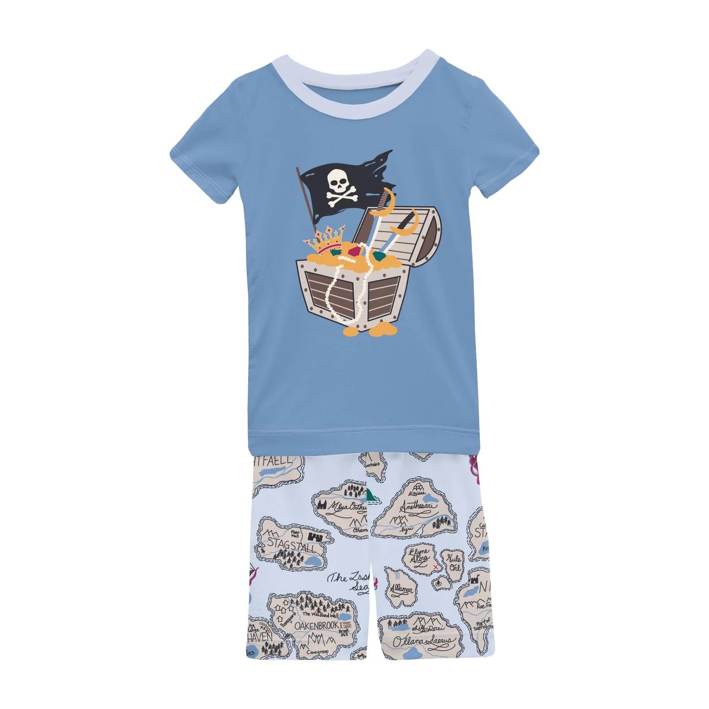 Dew Pirate Map Short Sleeve Graphic Tee Pajama Set