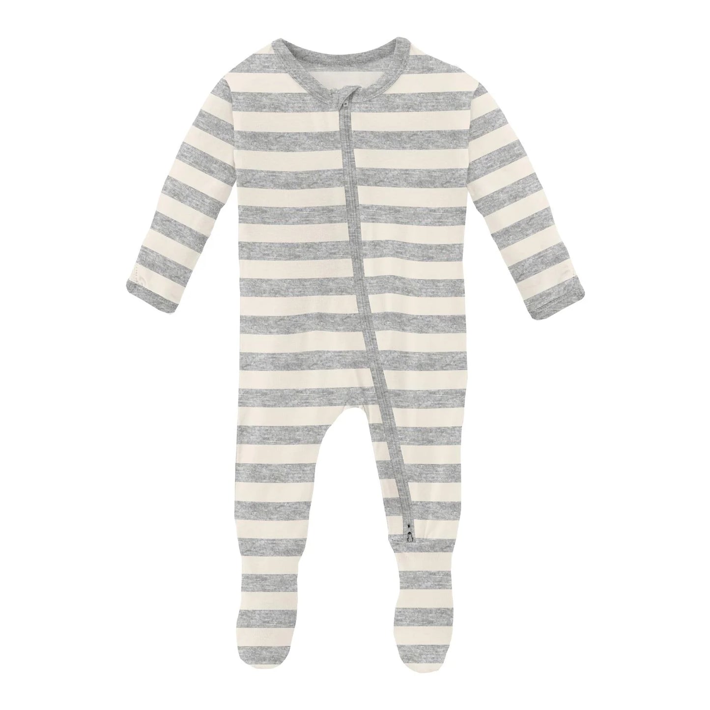 Heathered Mist Sweet Stripe Print Footie w/ 2 Way Zipper