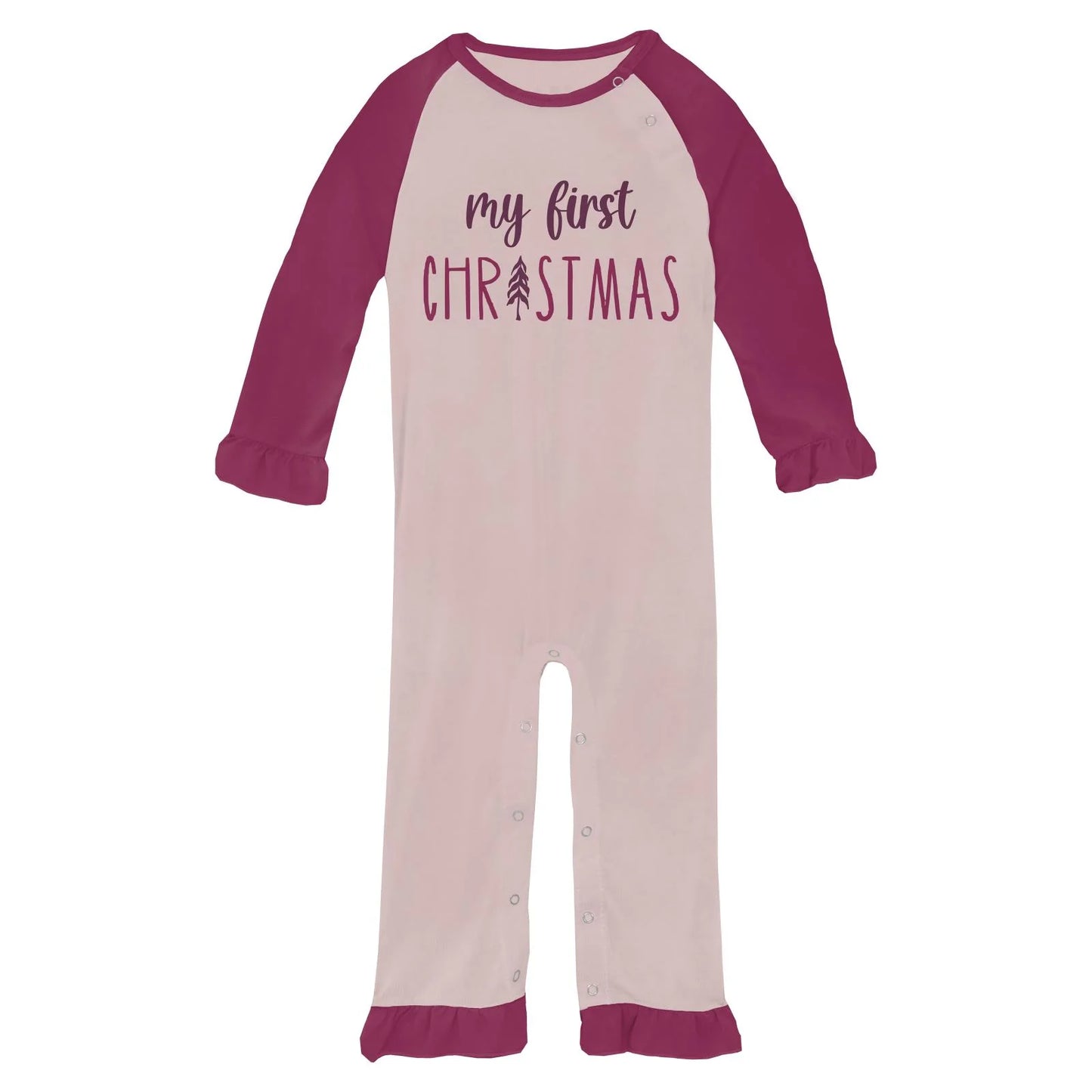 Baby Rose My First Christmas Graphic Ruffle Raglan Romper