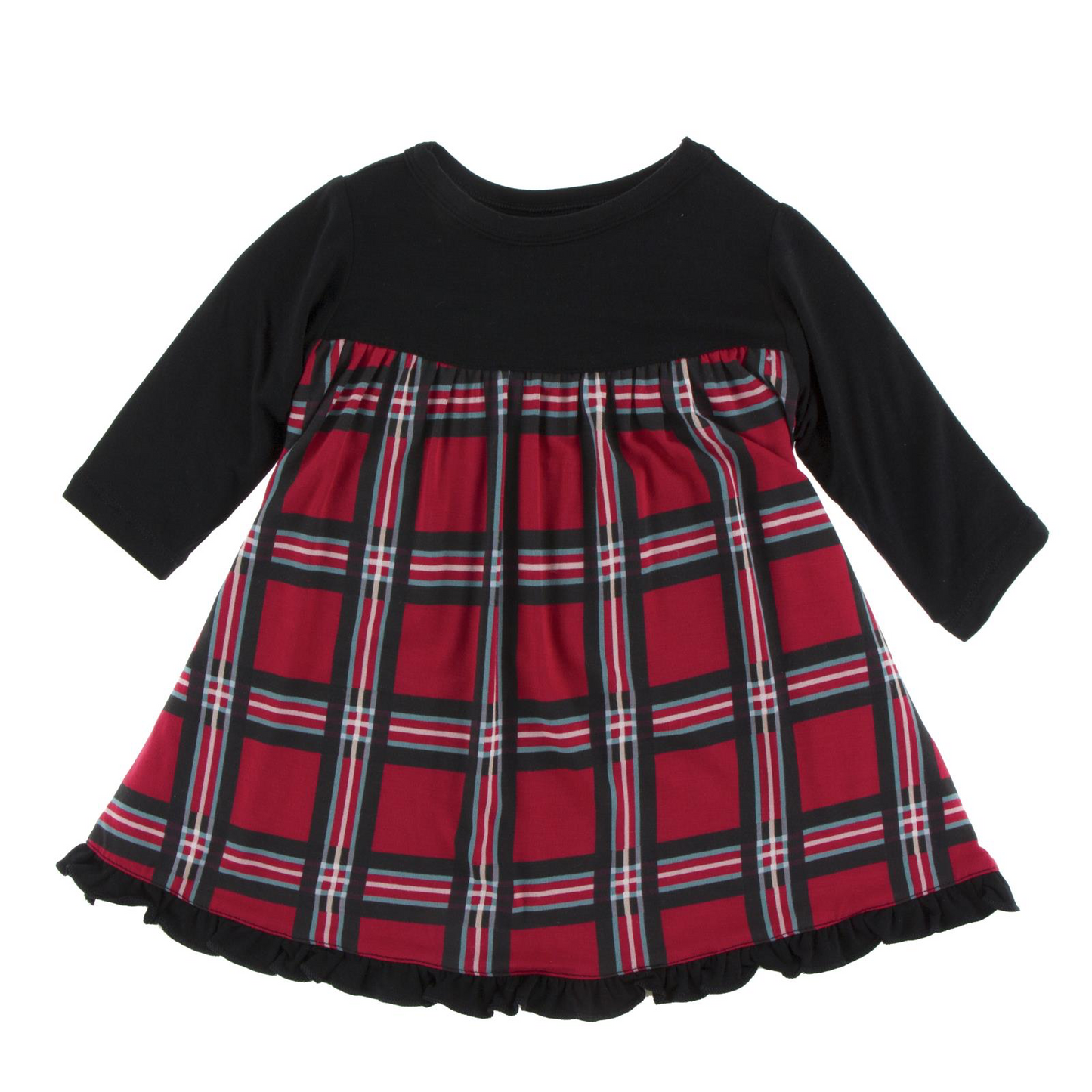 Classic Holiday Plaid Print Long Sleeve Swing Dress