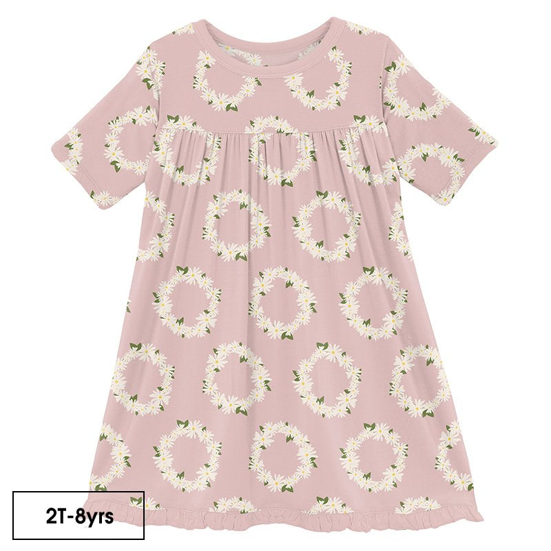 Baby Rose Daisy Crowns Print Classic S/S Swing Dress