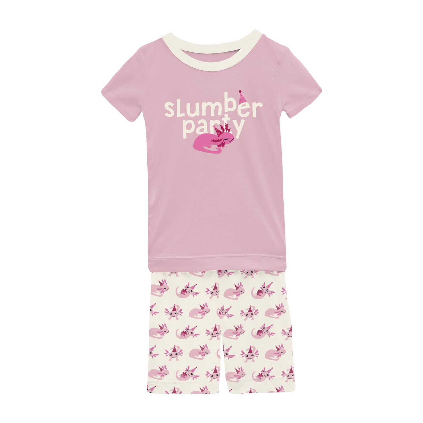 Natural Axolotl Party Short Sleeve Graphic Tee Pajama Set