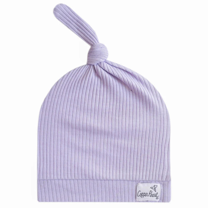 Copper Pearl Top Knot Hat 0-4mo - Periwinkle Rib