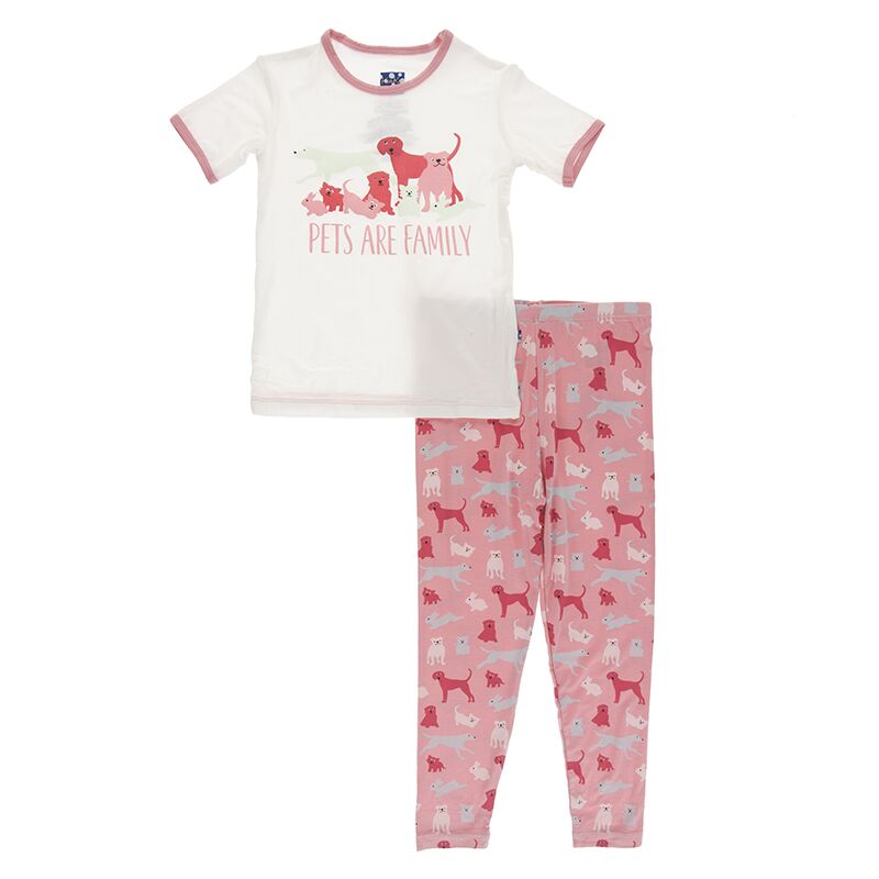 Strawberry Domestic Animals Print Short Sleeve Pajama Set