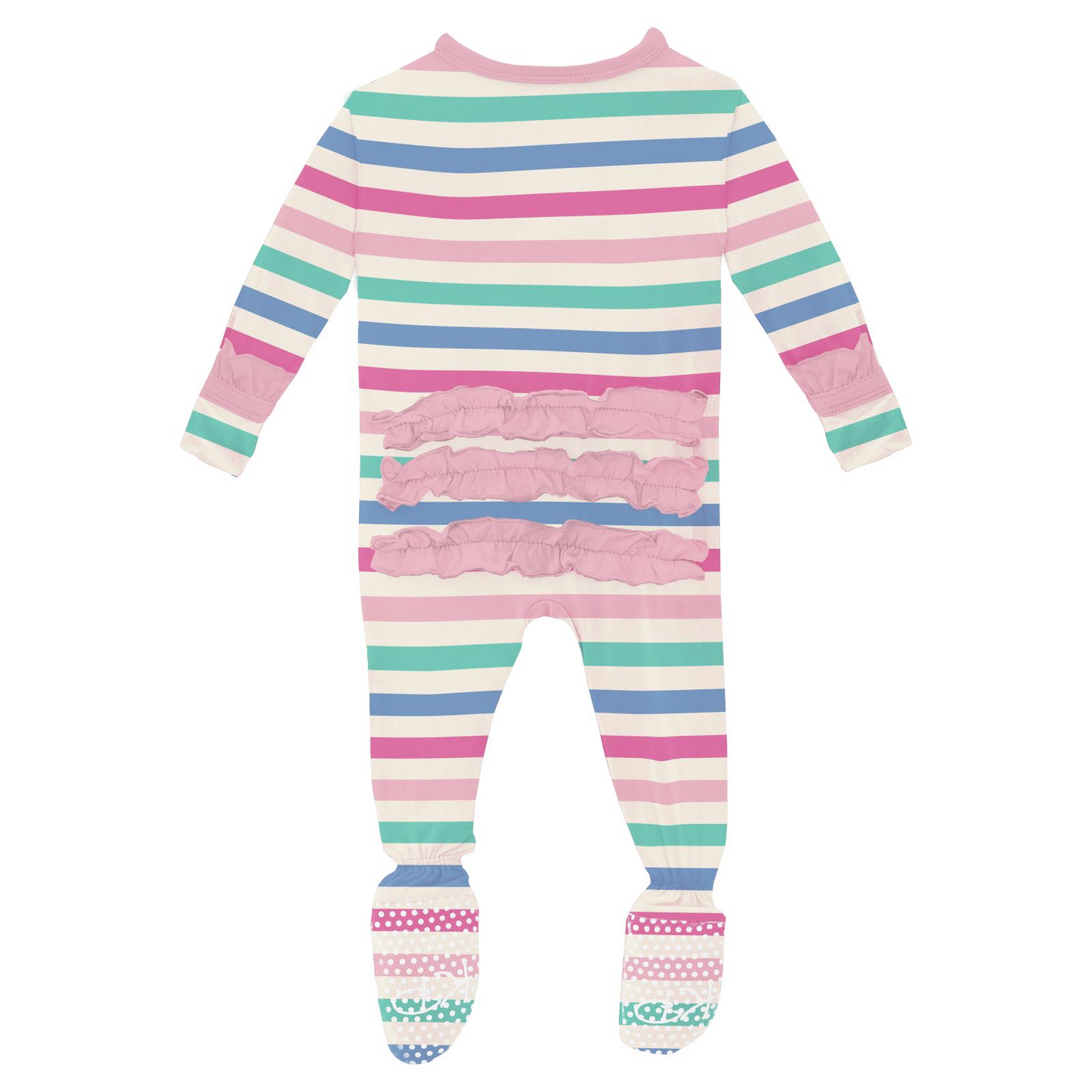 Skip To My Lou Stripe Ruffle Footie with 2 Way Zipper