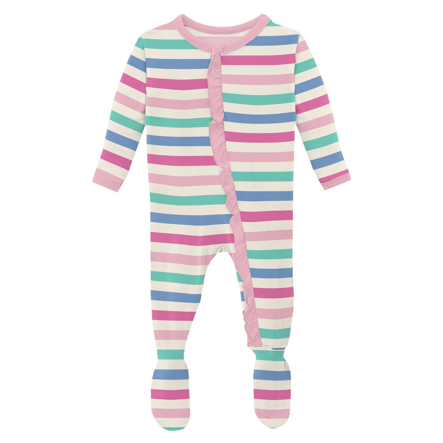 Skip To My Lou Stripe Ruffle Footie with 2 Way Zipper