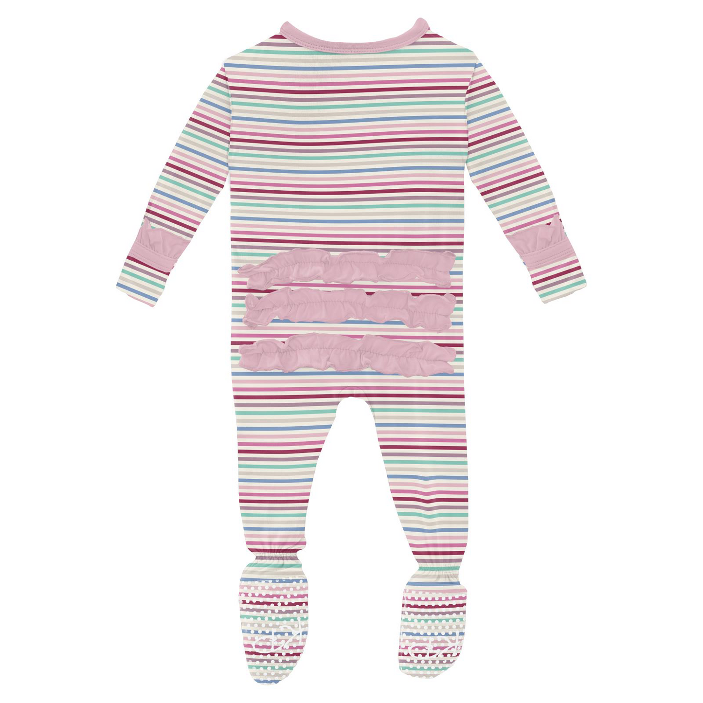Make Believe Stripe Ruffle Footie with 2 Way Zipper
