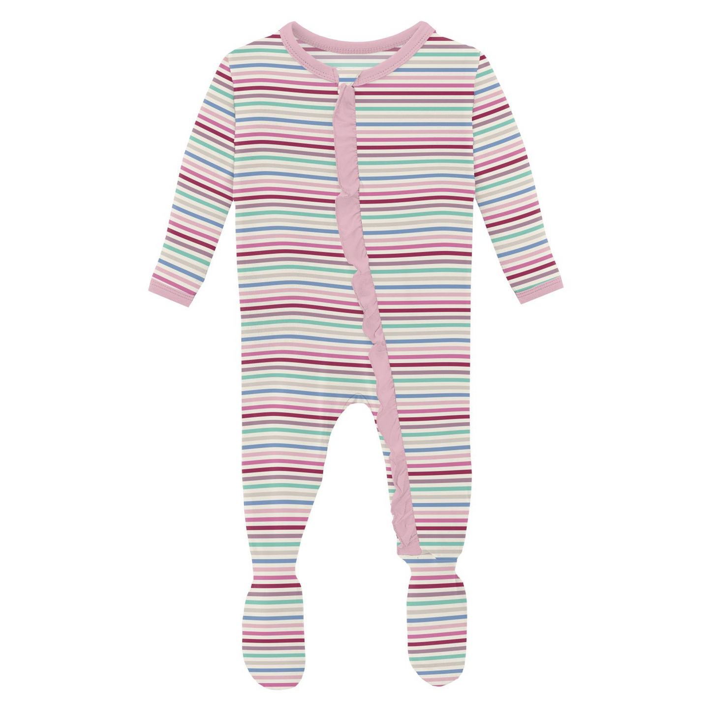 Make Believe Stripe Ruffle Footie with 2 Way Zipper