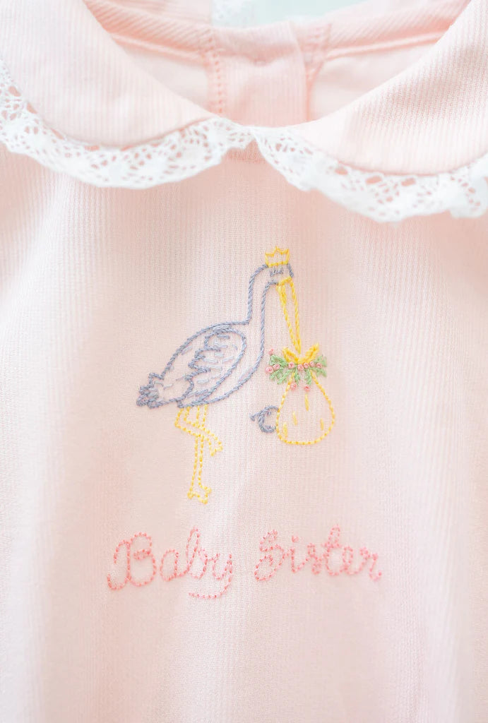 Baby Sister | Embroidered Stork Bubble