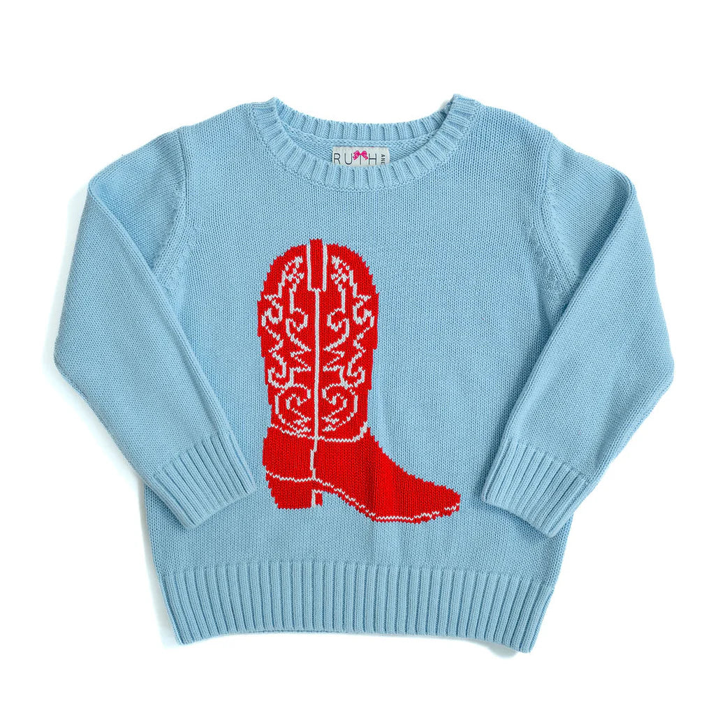 Blue and Red Cowboy Boot Sweater