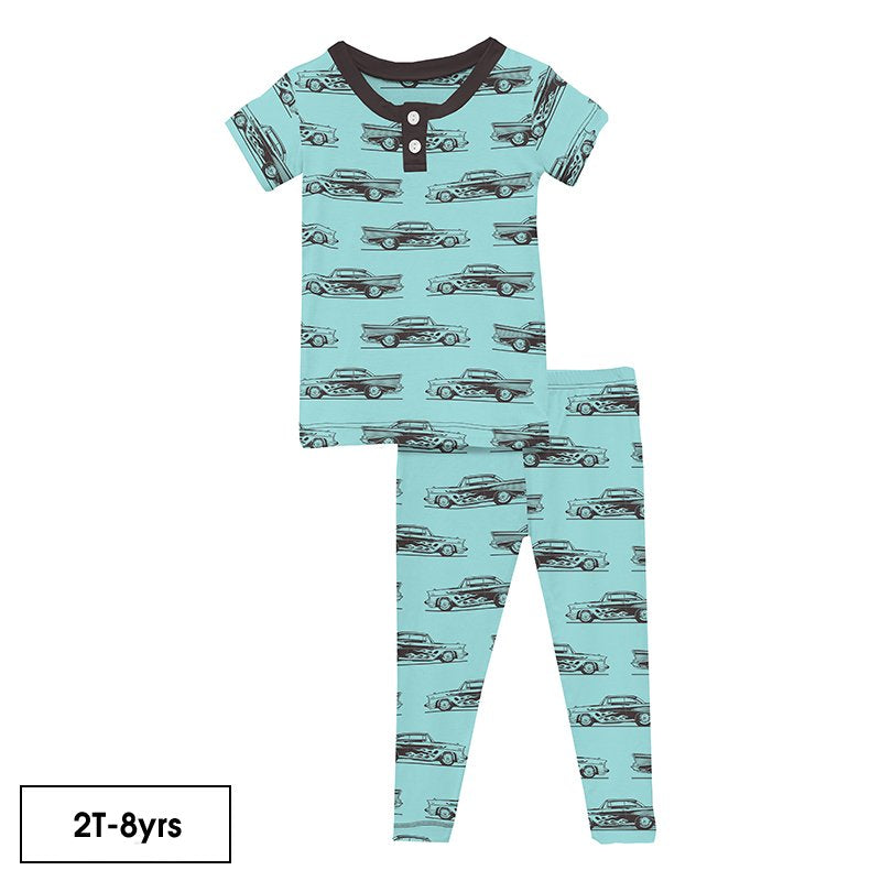 Summer Sky Hot Rod Print Short Sleeve Henley Pajama Set