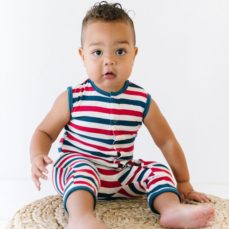 USA Stripe Print Tank Romper