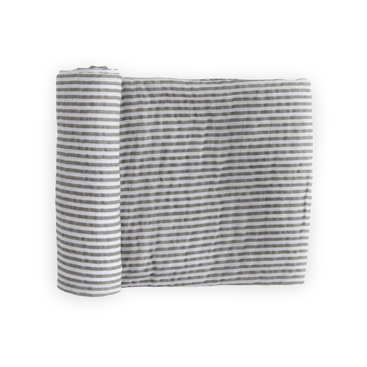 Grey Stripe Cotton Muslin Swaddle Blanket