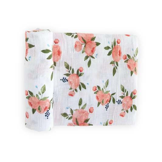 Watercolor Roses Cotton Muslin Swaddle Blanket