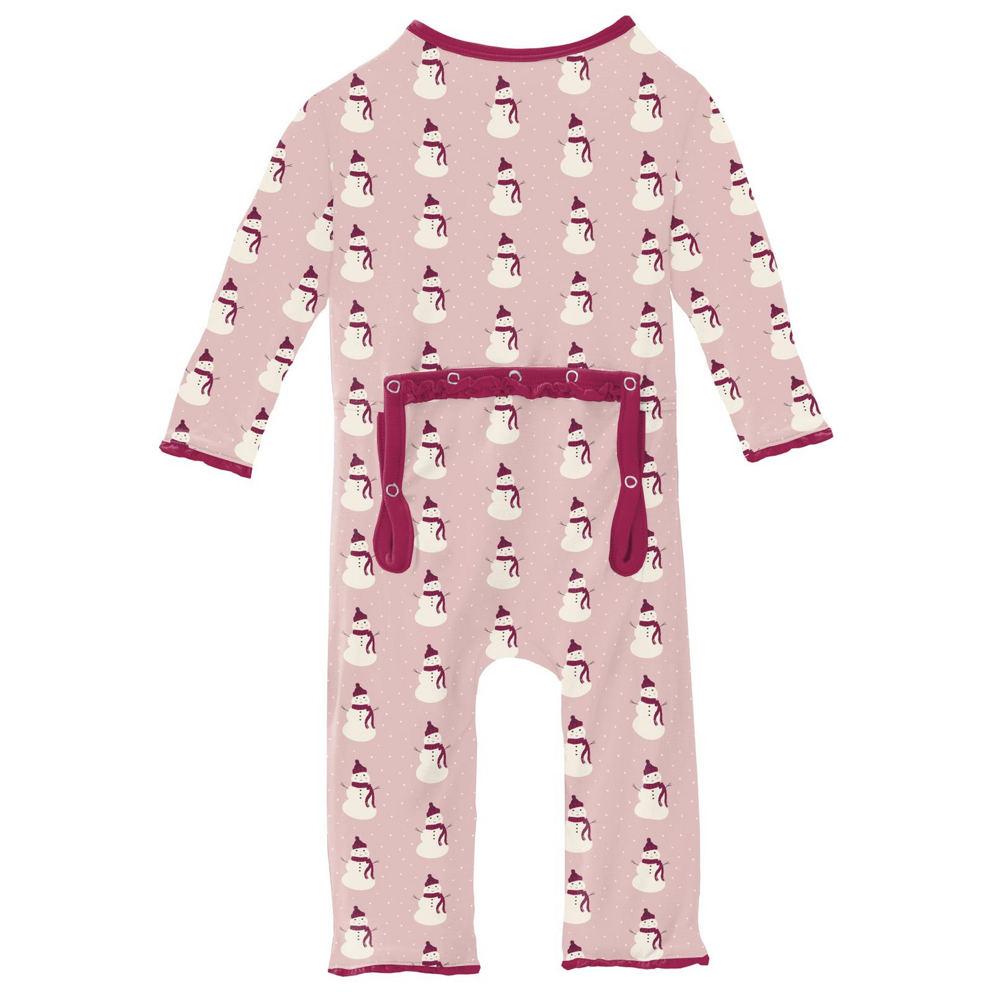 Baby Rose Tiny Snowman Print Muffin Ruffle Coverall with 2 Way Zipper