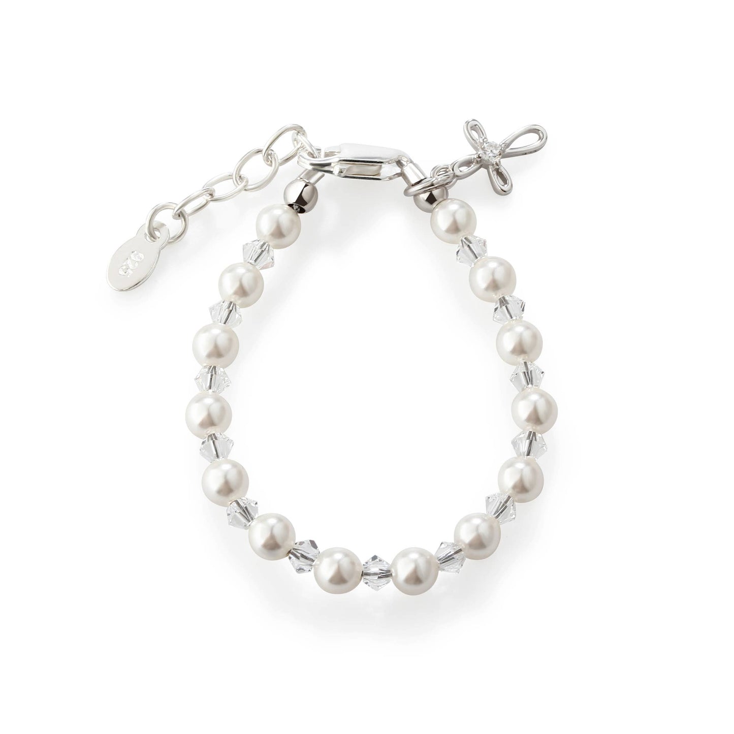 Grace-Silver Pearl Cross Bracelet Baptism & Communion Gift