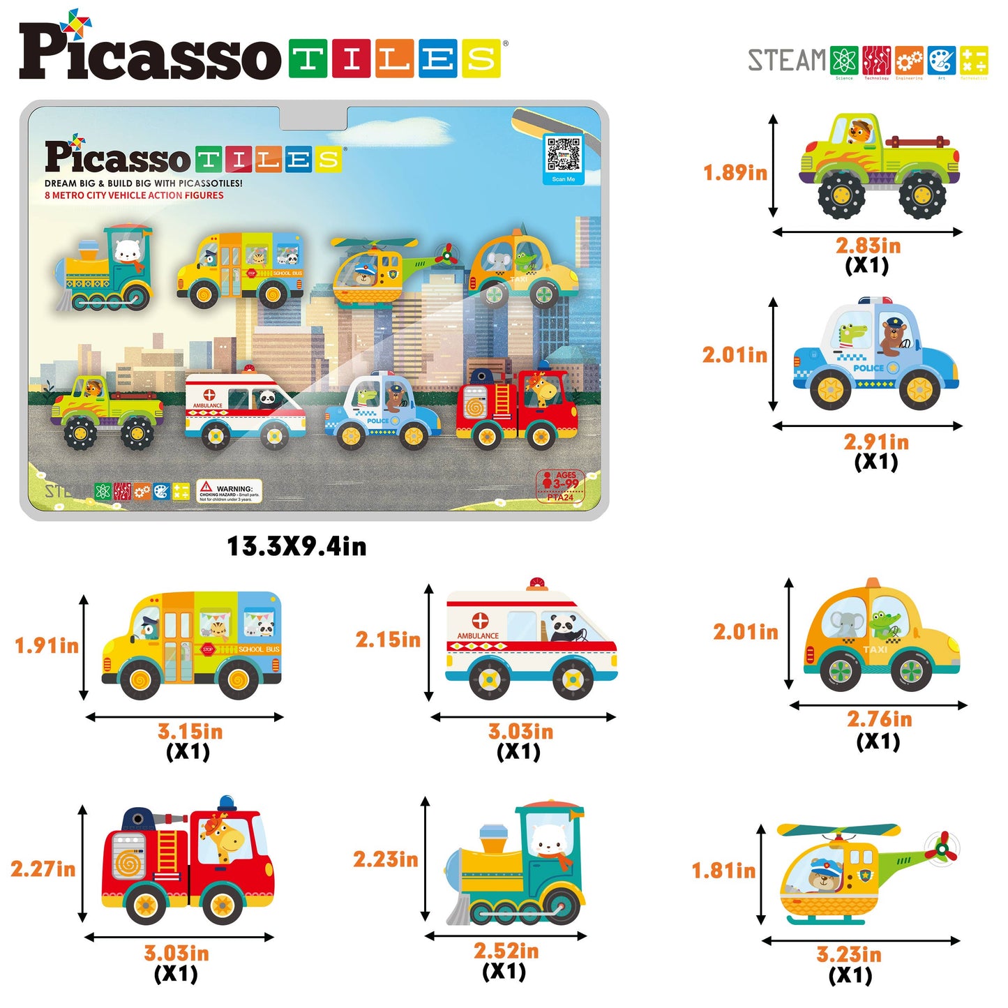 8pc Magnet Building Blocks Metro City Vehicle Action Figures