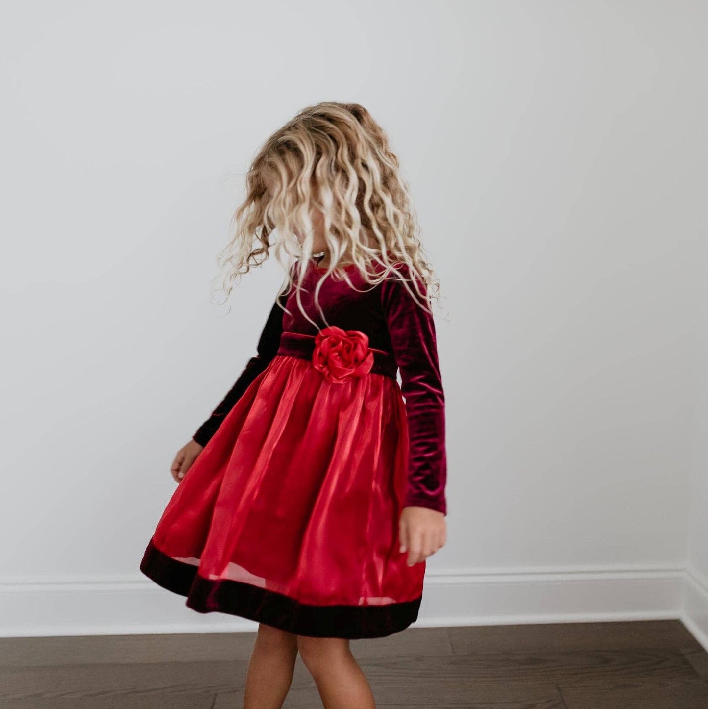 Girls Holiday Red Velvet Rosette Dress