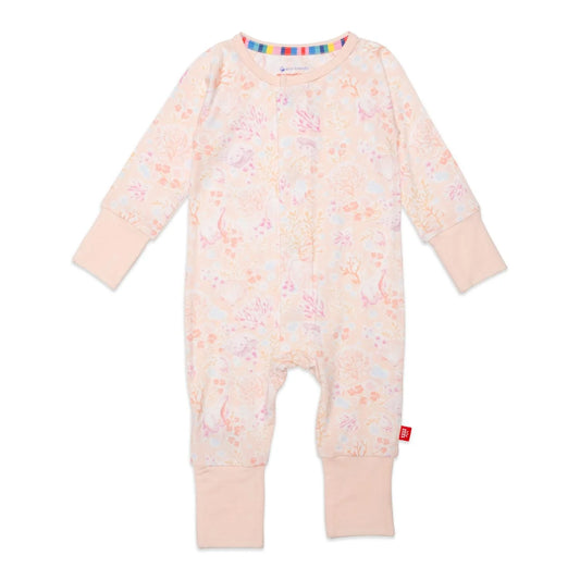 Coral Floral Modal Magnetic Grow With Me Convertible Coverall
