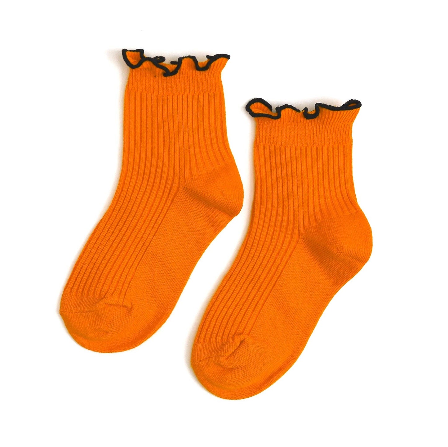 Ribbed Lettuce Trim Midi Socks | Orange/Black