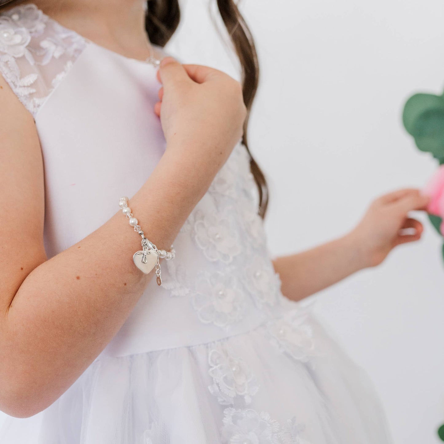Grace-Silver Pearl Cross Bracelet Baptism & Communion Gift