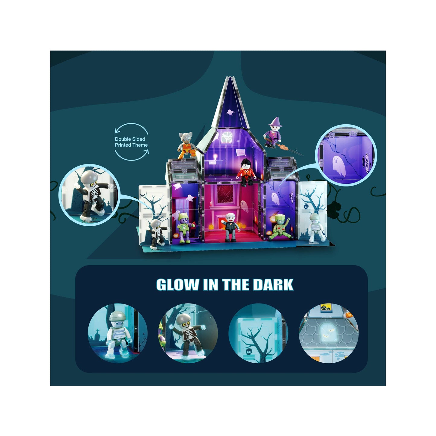 57pc Haunted House Theme Magnet Tile Building Blocks Set
