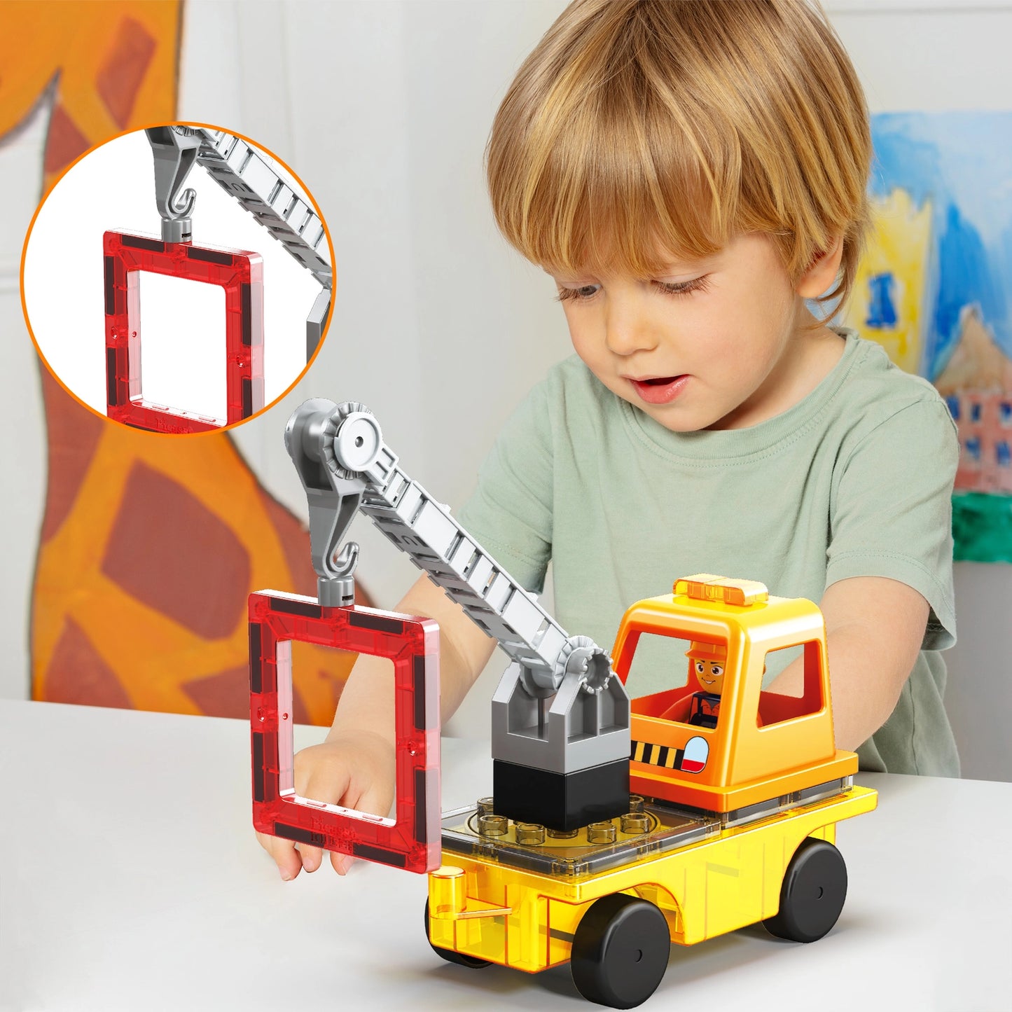 Magnet Tiles Building Blocks 3in1 Crane, Dump Truck & Ladder Set