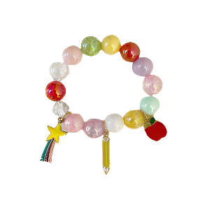 Crushed Glass Bead Stretch Bracelet - I Love School