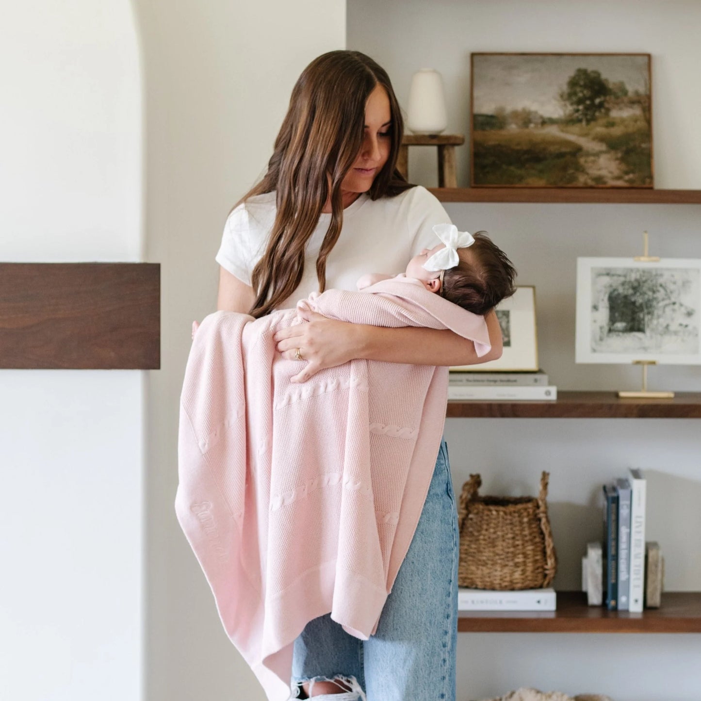 Pink Heirloom Cotton Knit Receiving Blanket