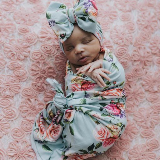 Mother's Garden Swaddle Blanket with Bow Turban