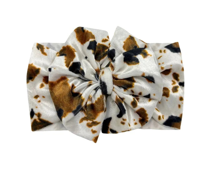 Brown Velvet Cow Print Headwrap - Mini Messy