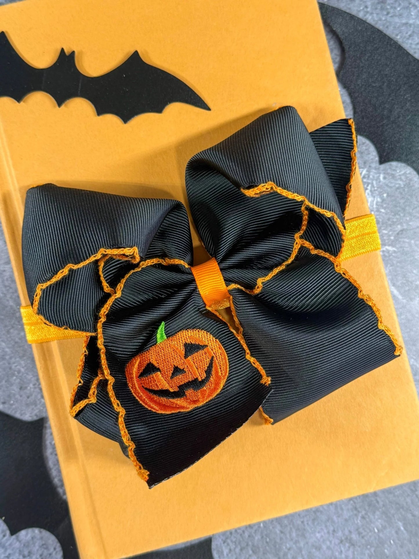 Jack-o-Lantern Embroidered Moonstitch Hair Bow | Clip or Headband 4.5"