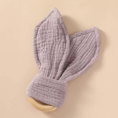 Purple Beechwood Teether with Muslin Cloth