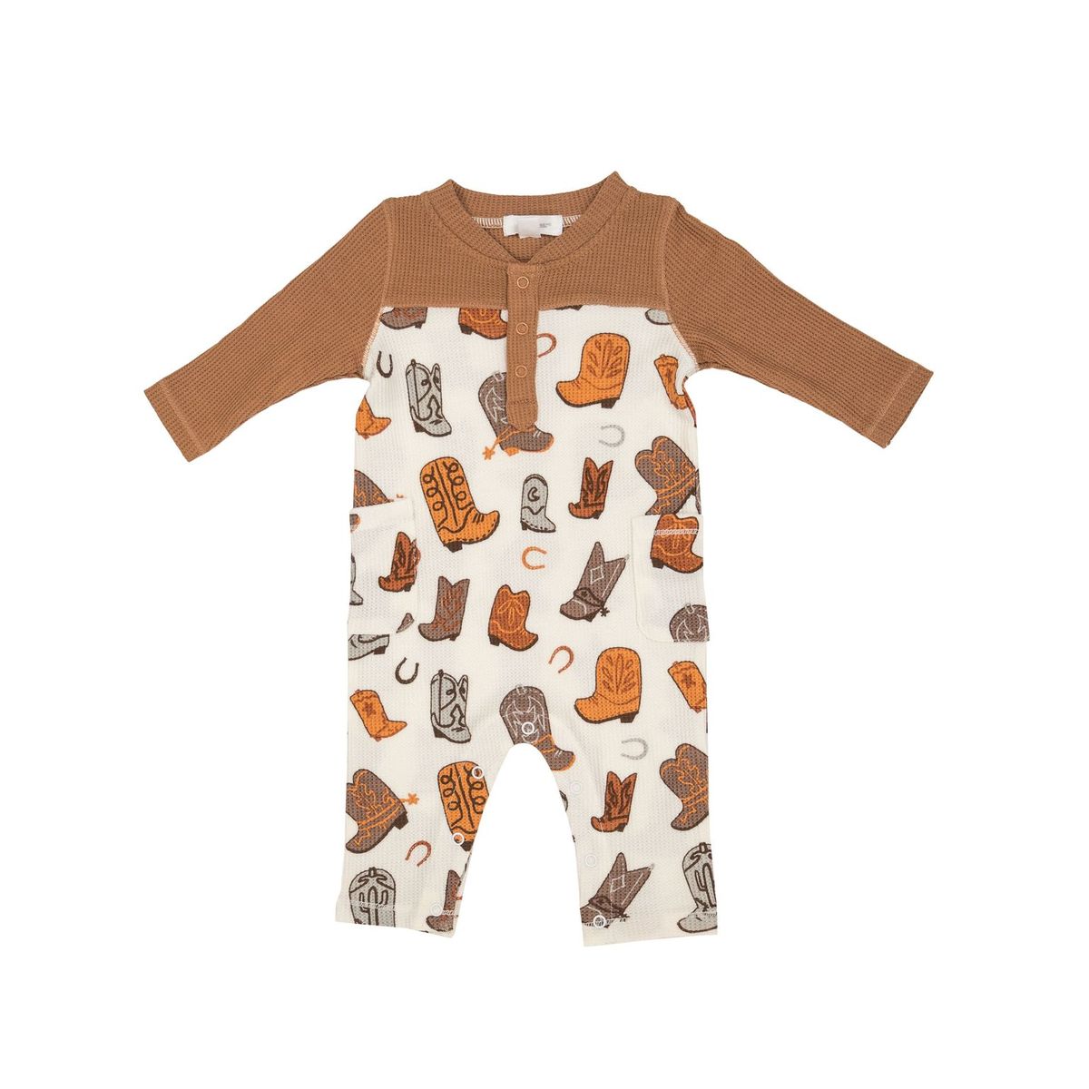 Brown Boots Romper w/ Contrast Sleeve