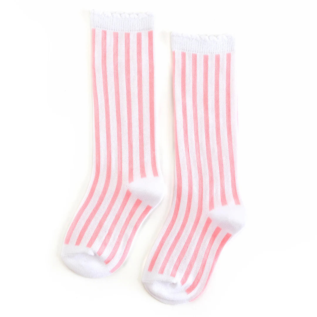 White Blossom | Striped Scalloped Knee High Socks