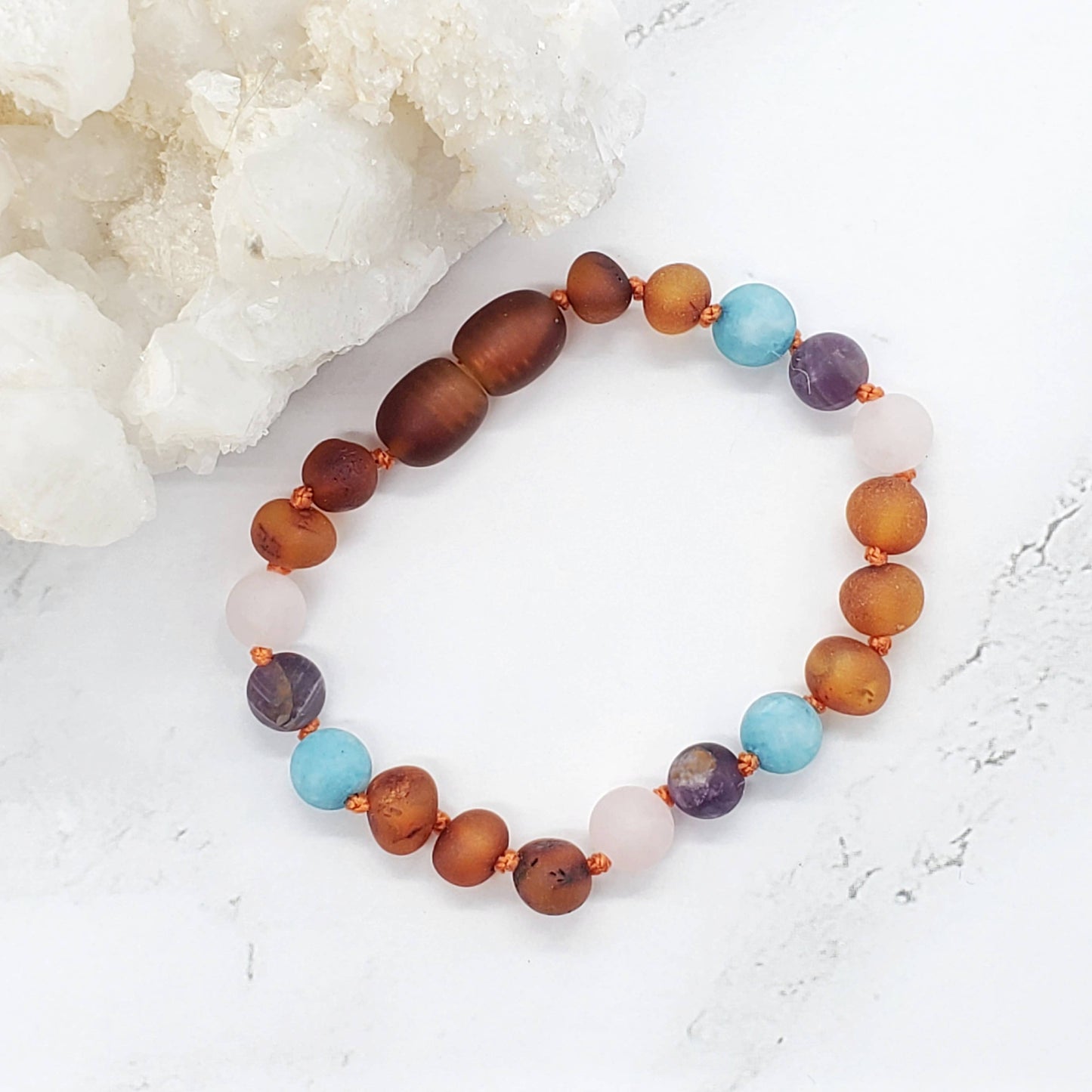 Raw Mermaid Mix + Raw Cognac Amber Kids Bracelet 5-6"