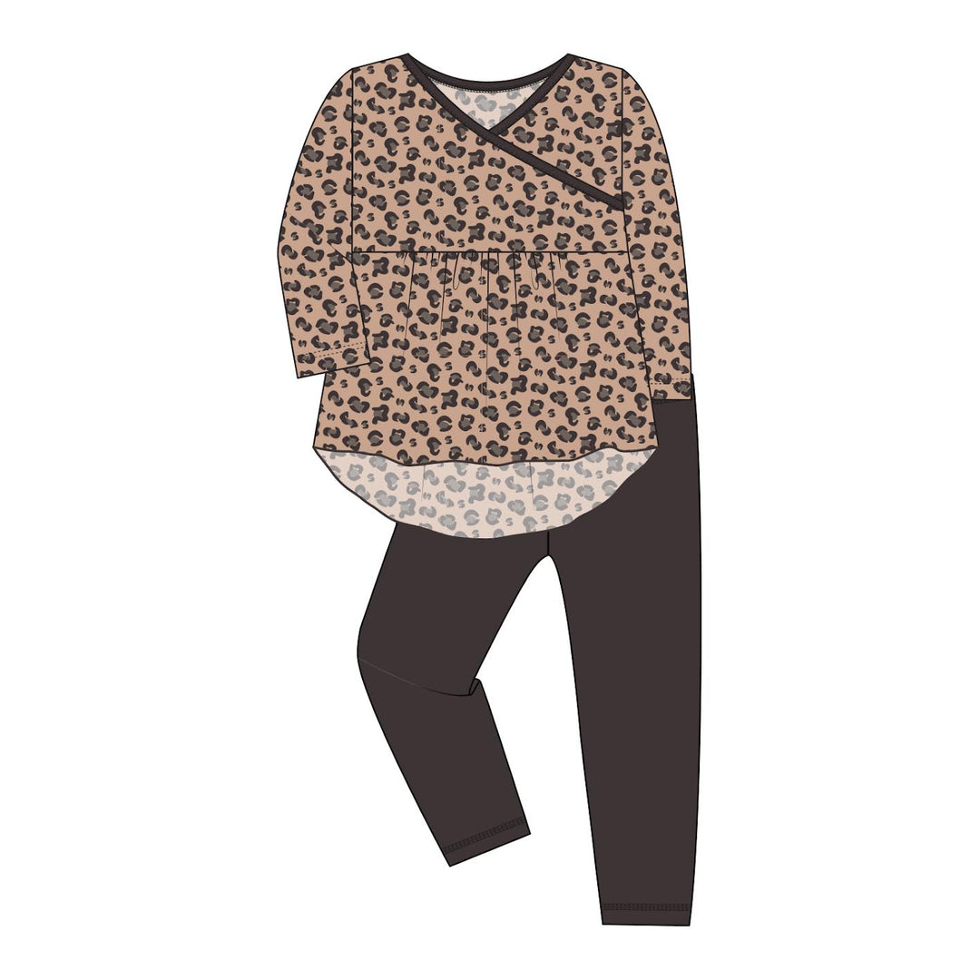 Suede Cheetah Print L/S Hi Lo Tee & Leggings Outfit Set