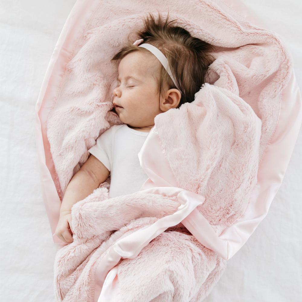 Light Pink Lush Satin Border Receiving Blanket