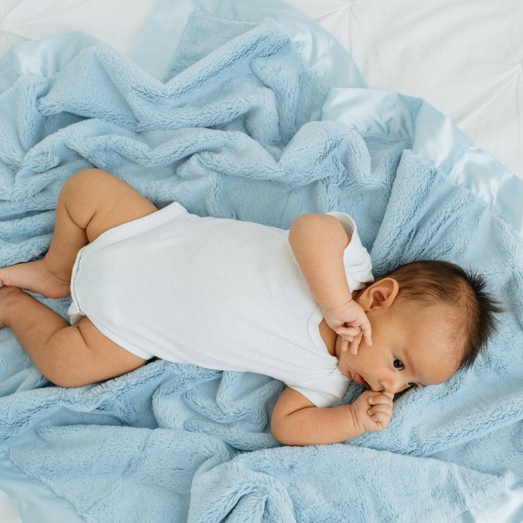 Light Blue Lush Satin Border Receiving Blanket