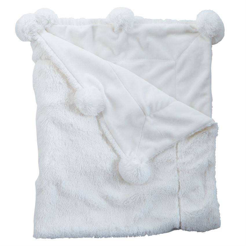 Mud Pie Ivory Pom-Pom Minky Throw Blanket