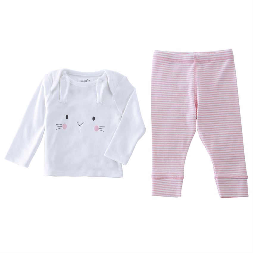Mud Pie Bunny Cotton Pant Set - Pink