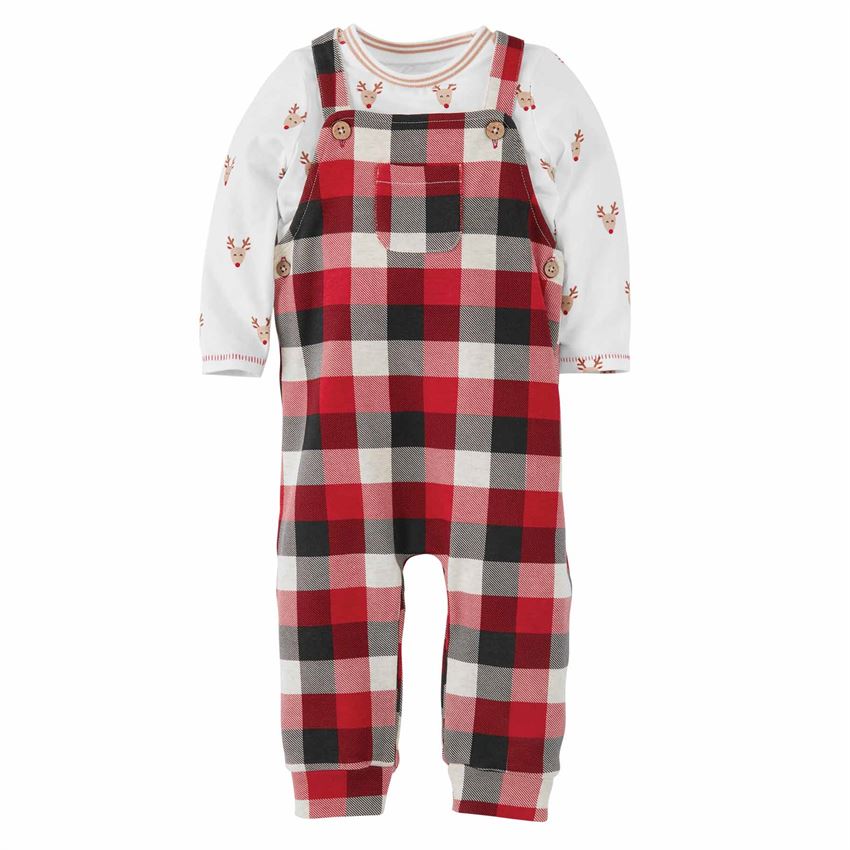 Mud Pie Buffalo Check Overall Set