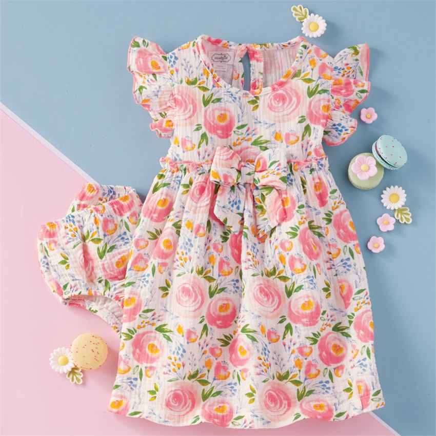 Mud Pie Pink Rosebud Dress & Bloomer Set