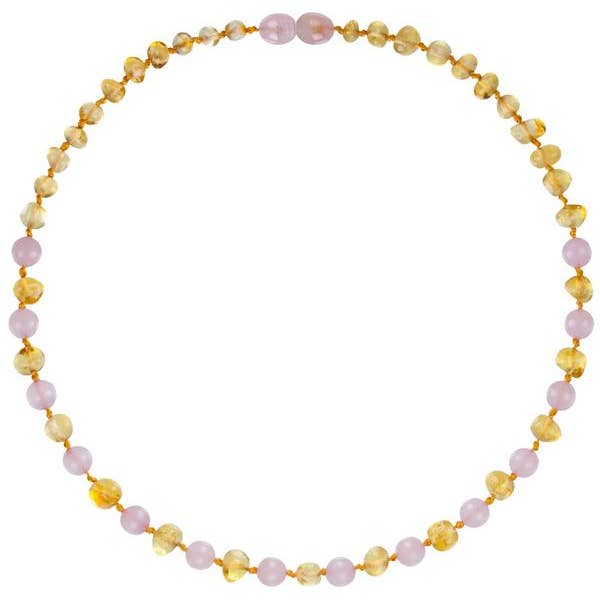 Honey/Quartz Amber & Gemstone Teething Necklace 12.5"