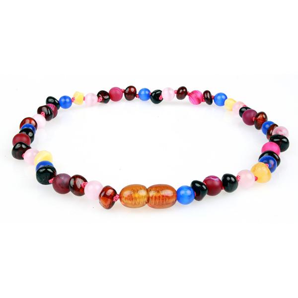 Quartz & Agate Amber & Gemstone Teething Necklace 12.5"