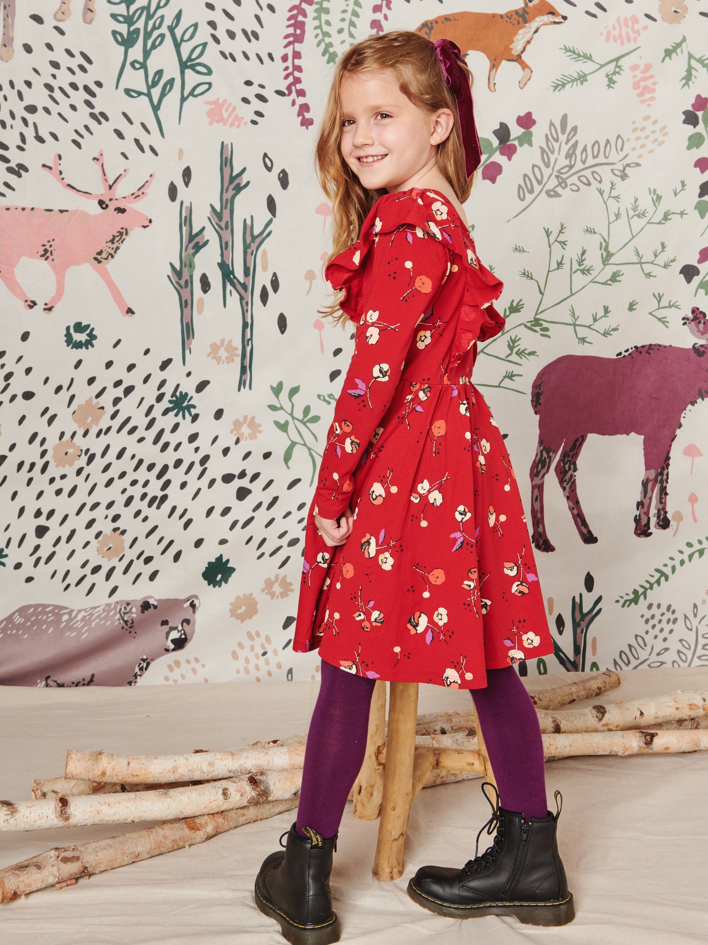 Ruffle Ballet Skirted Dress - Tossed Tulips in Red