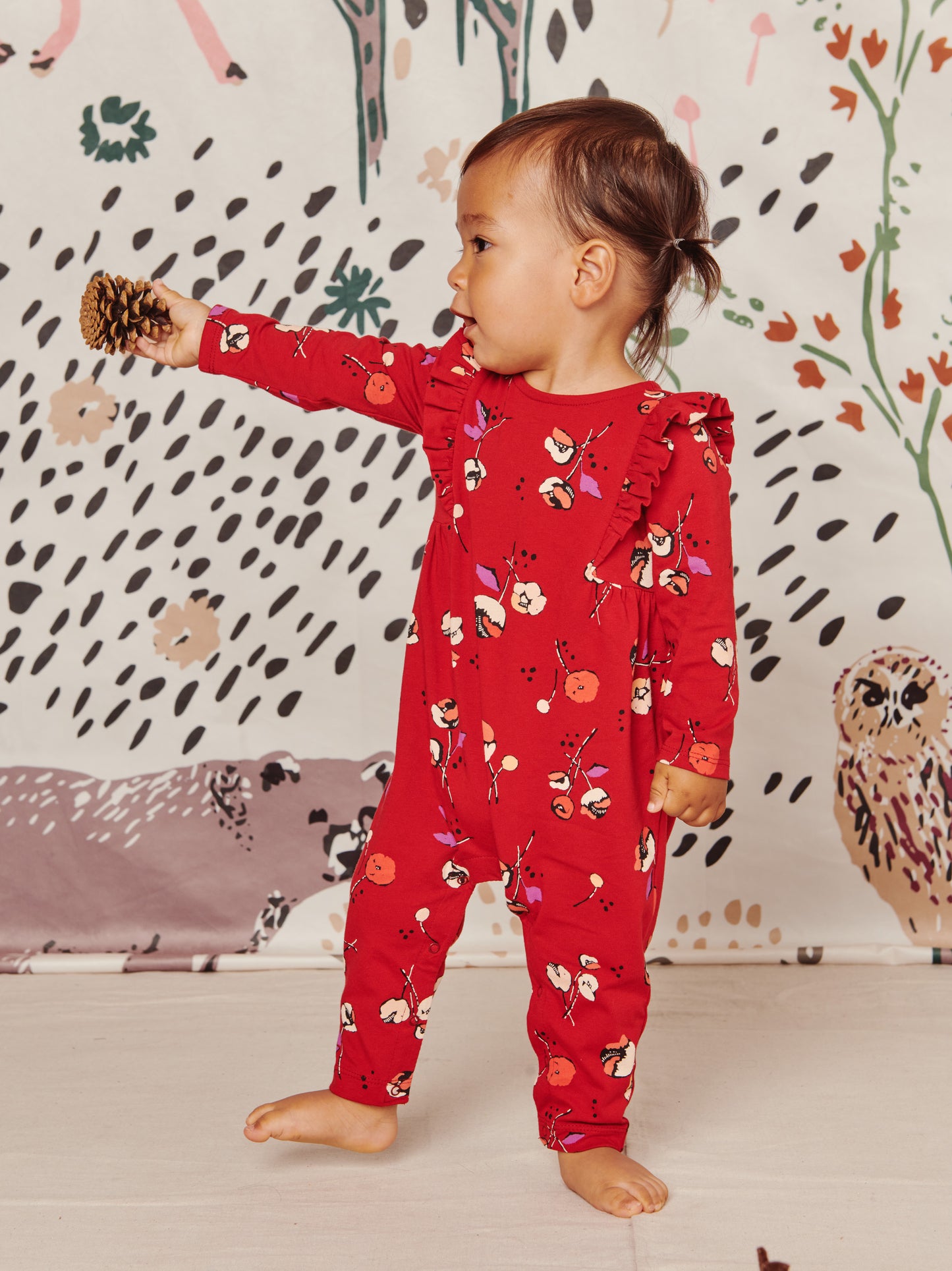 Bold Shoulder Baby Romper - Tossed Tulips in Red